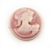 Камея акриловая, Дама 20 мм Цвет:розовый с белым перламутром (1 шт)