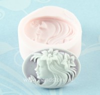 Молд силиконовый камея Девушка с цветами в волосах 25х18 мм (1 шт)