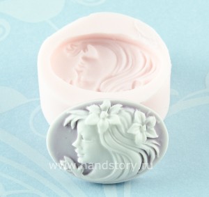 Молд силиконовый камея Девушка с цветами в волосах 25х18 мм (1 шт) размер камеи  25х18 мм. Цена за 1 молд