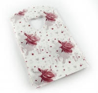 Пакетик пластиковый Розы, подарочный 9х14 см. Цвет: белый с малиновым рис. (5 шт)