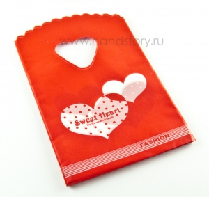 Пакетик пластиковый Сердце, 9х14 см. Цвет:  красный (5 шт) 