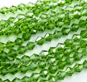 Бусина стеклянная биконус, 6 мм Цвет: зеленый. (10 шт) Бусина стеклянная биконус, 6 мм Цвет: зеленый. (10 шт)