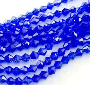 Бусина стеклянная биконус, 6 мм Цвет: синий. (10 шт) Бусина стеклянная биконус, 6 мм Цвет: синий. (10 шт)